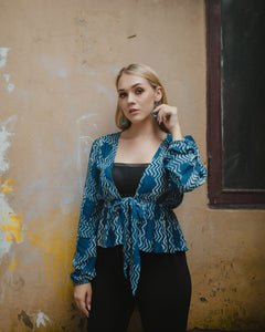 Milk Dabu Indigo Print Tie-up Top