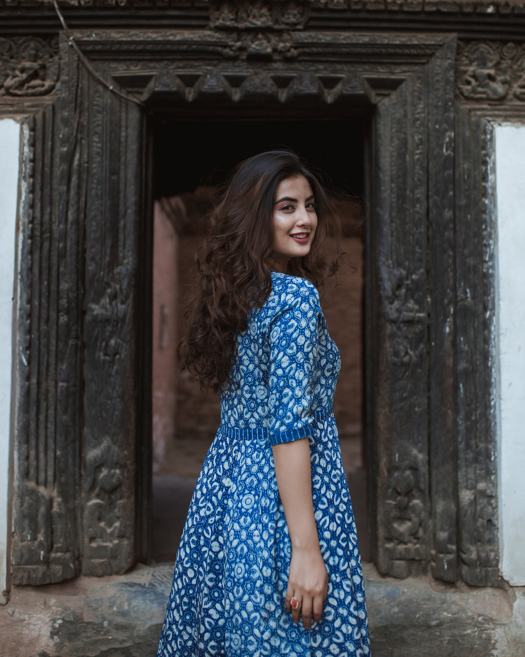 Ajrakh Print Indigo Maxi Dress