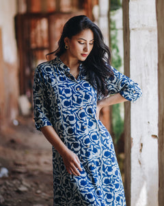 Dabu Print Indigo Midi Dress